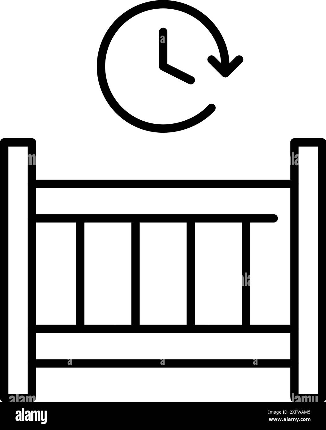 Lit bébé et horloge. Routine de sommeil saine du nourrisson. Pixel Perfect, icône de vecteur de contour modifiable Illustration de Vecteur