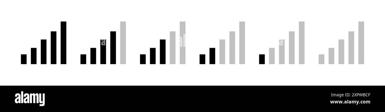 Ensemble d'icônes d'intensité du signal de communication. Symboles de réception cellulaire sur les téléphones portables et les ordinateurs portables. Illustration vectorielle. Illustration de Vecteur