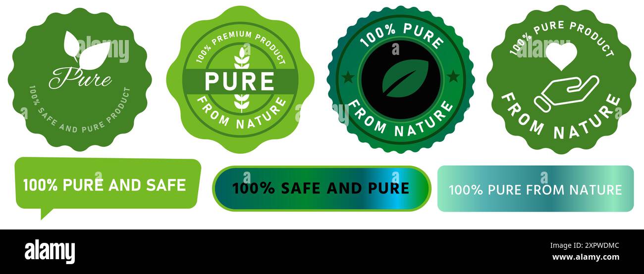 Pure Products 100% timbre design Icon collection concept nature Friendly Eco Ingredients Illustration de Vecteur