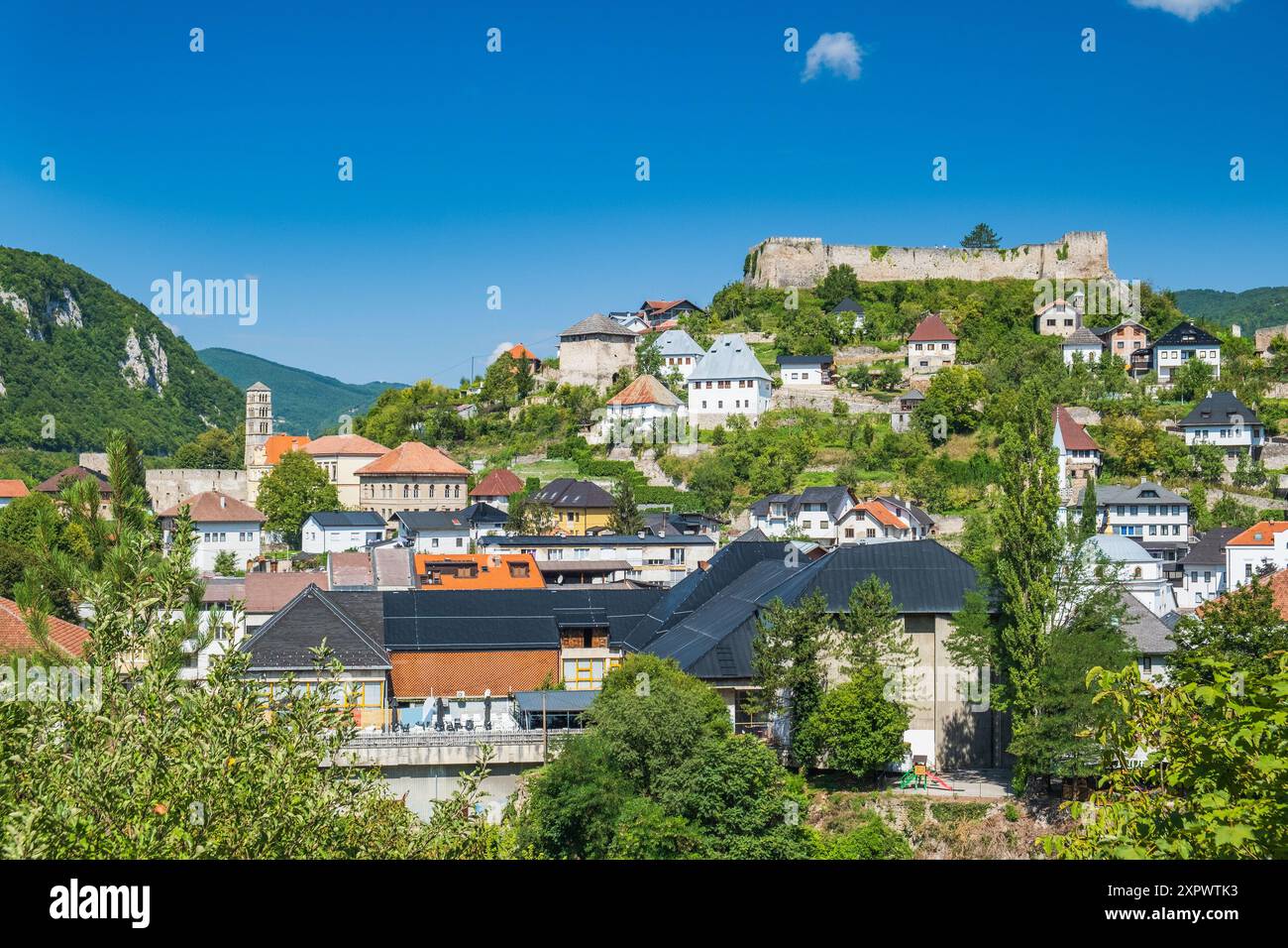 Vue panoramique sur la vieille ville de Jajce, Bosnie-Herzégovine Banque D'Images