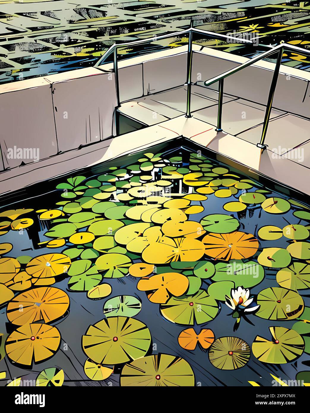 plantes de fleurs de lotus avec des feuilles vertes dans le lac Illustration de Vecteur