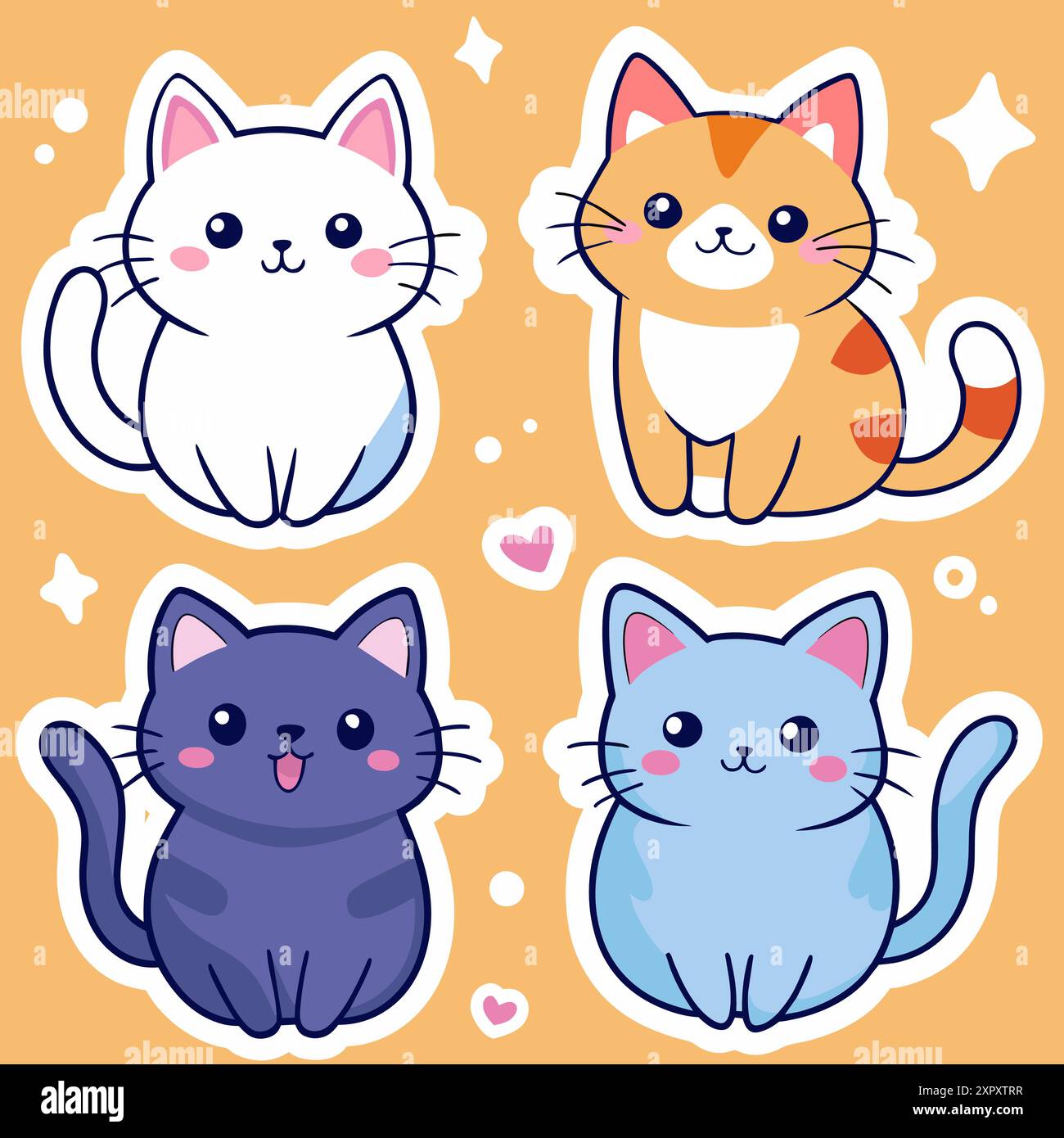 Ensemble d'autocollants dessinés à la main avec des chats mignons. Illustration vectorielle de dessin animé. Illustration de Vecteur