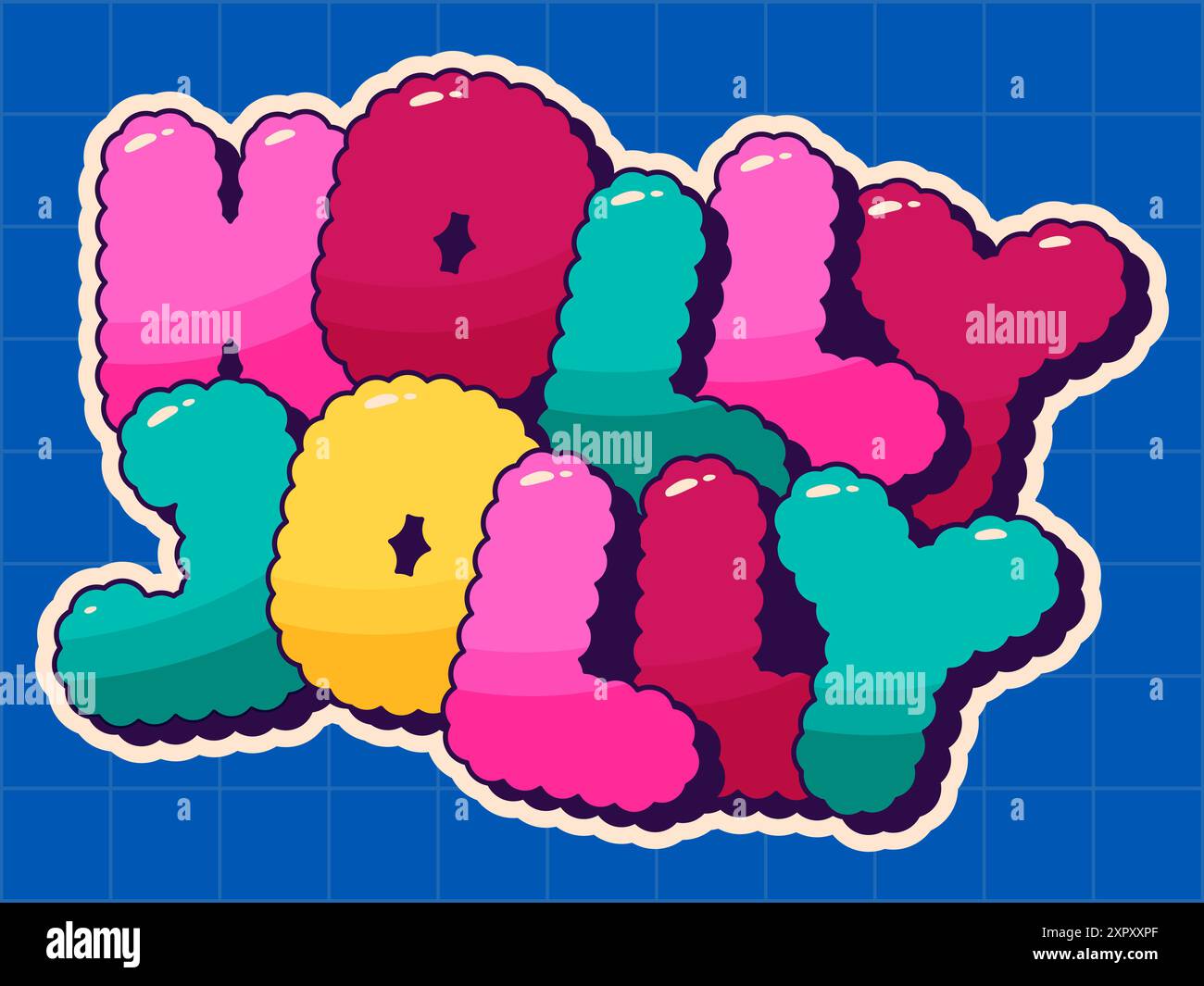 Coloré Groovy autocollant de Noël noel phrase Holly Jolly. Illustration de Vecteur