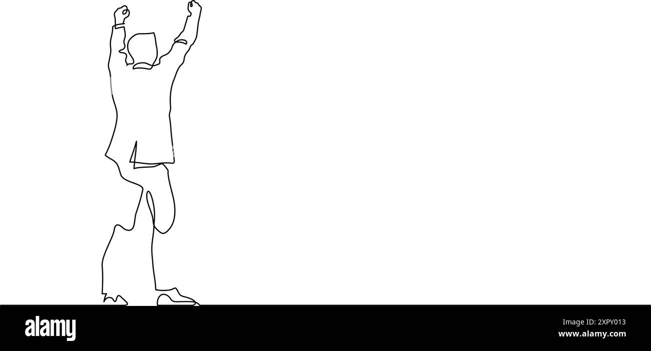 le bras d'homme d'affaires de bonheur a soulevé le concept réussi continu d'une ligne dessin vectoriel illustration Illustration de Vecteur