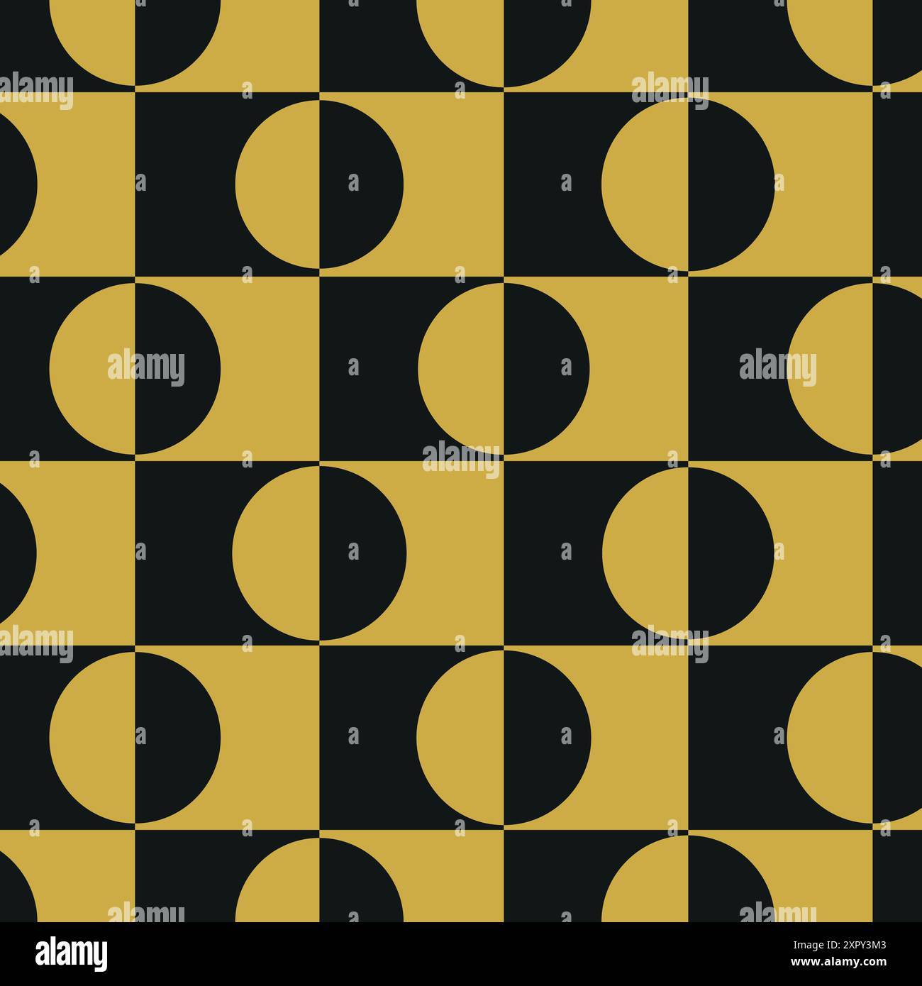 Minimaliste Art Déco cercles dorés et noirs sur carrés motif sans couture. Pour papier peint, décoration intérieure et tissu Illustration de Vecteur