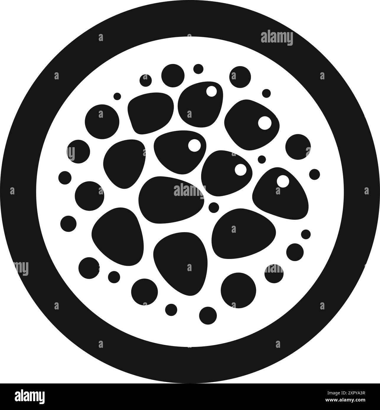 Motif abstrait rond noir et blanc représentant une cellule avec noyau et membrane pour publications scientifiques et médicales Illustration de Vecteur
