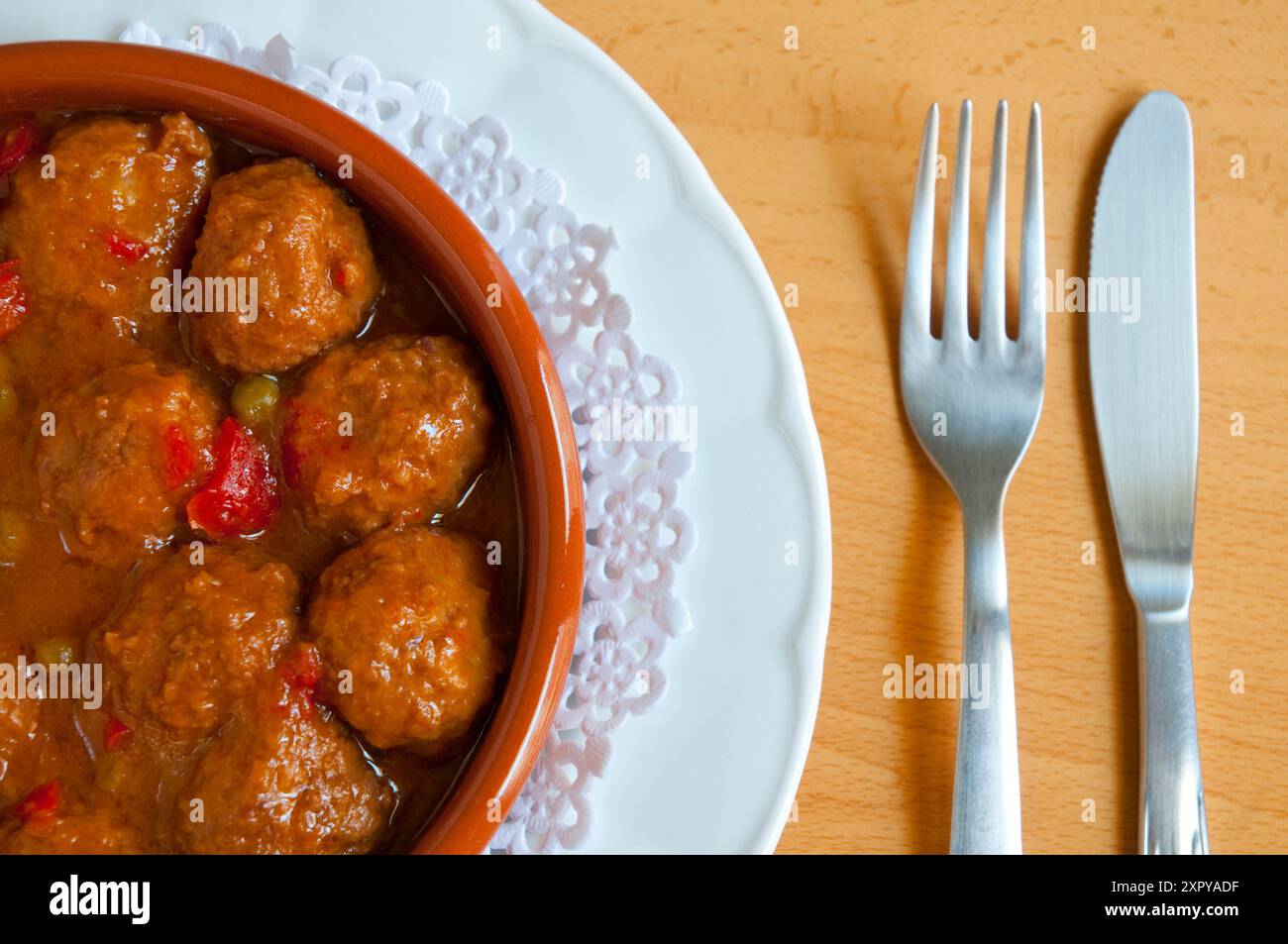 Des boulettes de viande, voir de très près. L'Espagne. Banque D'Images