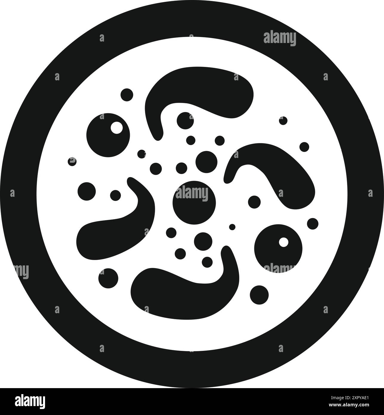 Icône noire et blanche d'une boîte de Pétri avec des bactéries poussant à l'intérieur Illustration de Vecteur