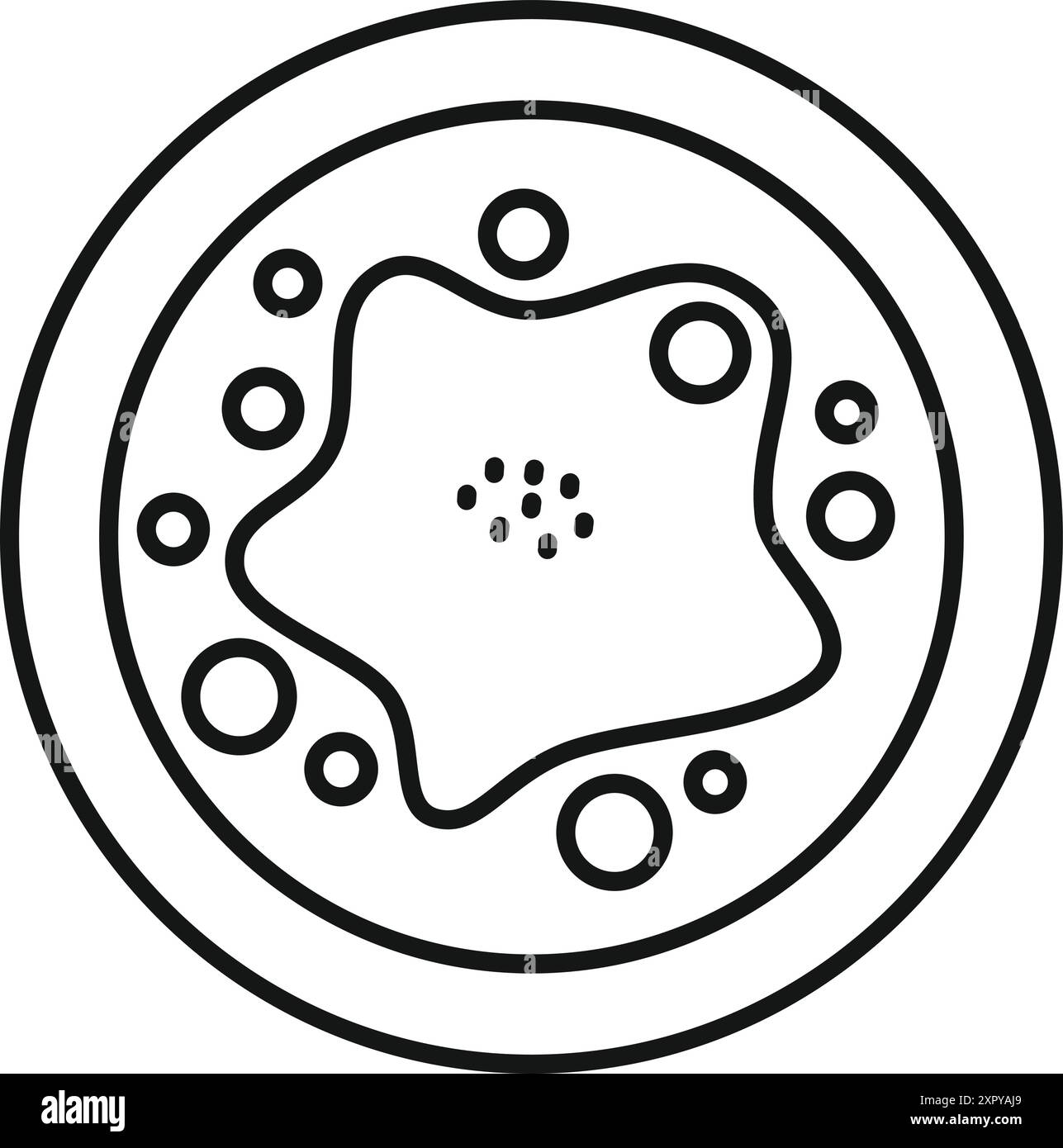 Dessin au trait d'une amibe poussant dans une boîte de Pétri vue au microscope Illustration de Vecteur