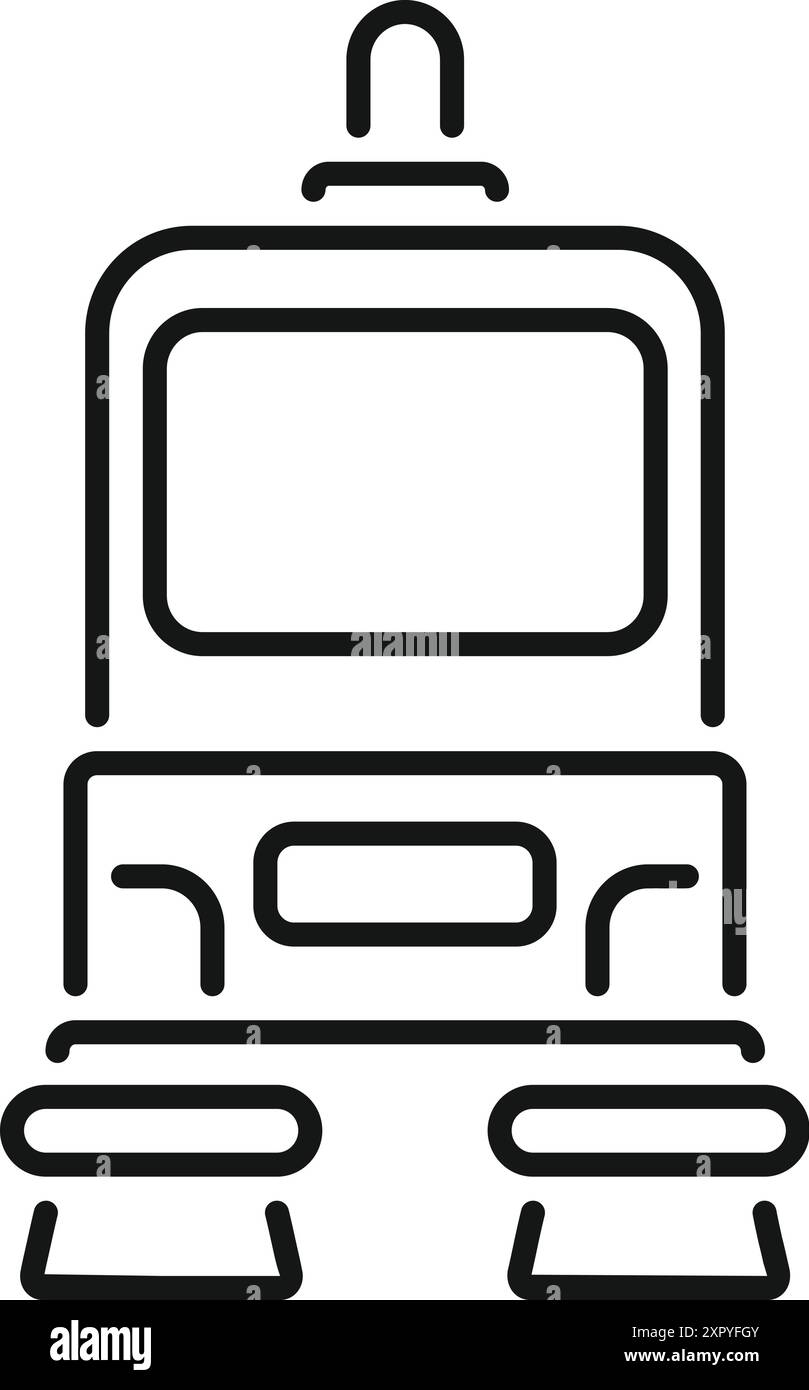 Simple icône d'art de ligne noir et blanc d'un train express de passagers électrique moderne arrivant à une gare Illustration de Vecteur