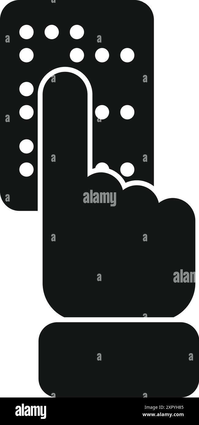 Gros plan silhouette d'une main lisant délicatement le braille Illustration de Vecteur