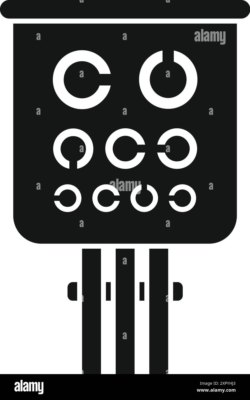 Icône noire et blanche d'un tableau de test oculaire utilisé lors d'un examen oculaire par un ophtalmologiste Illustration de Vecteur