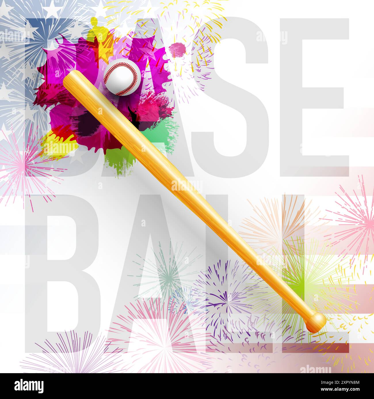 Bannière publicitaire de baseball avec des éléments 3D isolés, fond de style artistique de brossage grunge et espace de copie. Conception modifiable. Batte de baseball avec bois Illustration de Vecteur