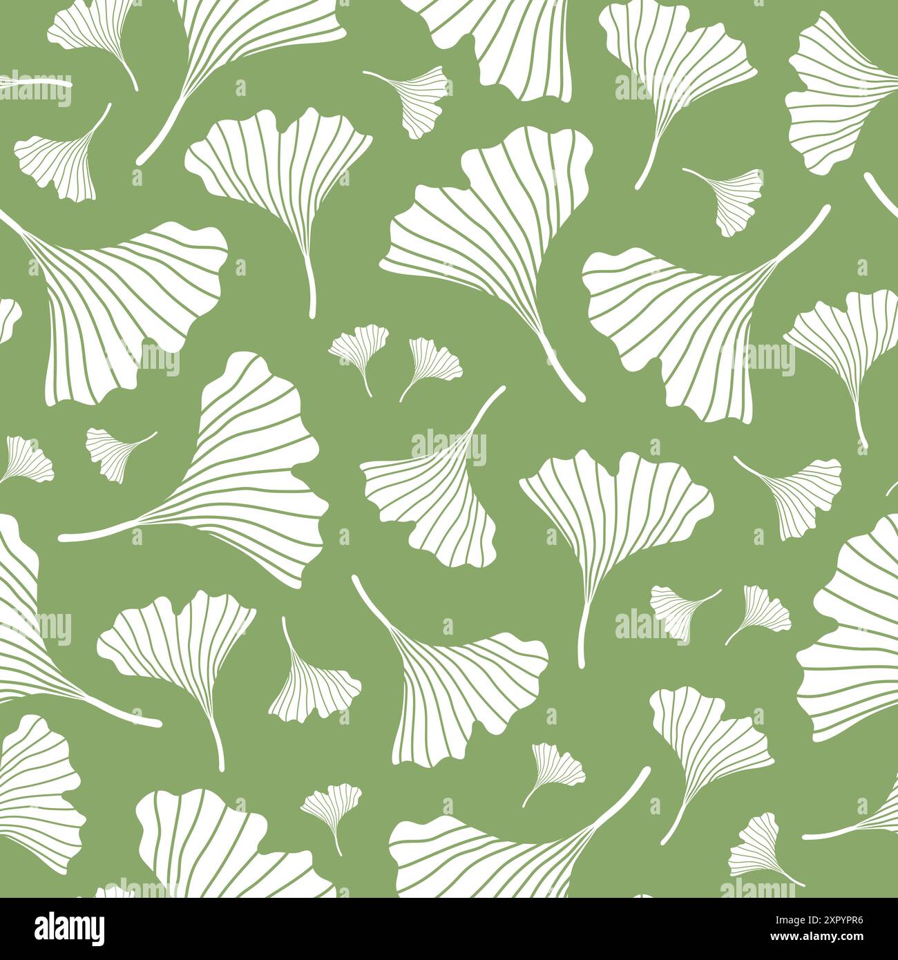 Ginkgo biloba motif sans couture. Silhouettes blanches de feuilles de ginkgo sur fond vert. Imprimé botanique. Illustration vectorielle Illustration de Vecteur