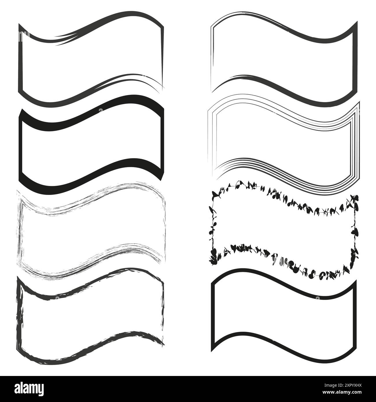 Cadres à bordure ondulée. Divers styles de conception. Formes décoratives vectorielles. Collection de cadres créatifs. Illustration de Vecteur