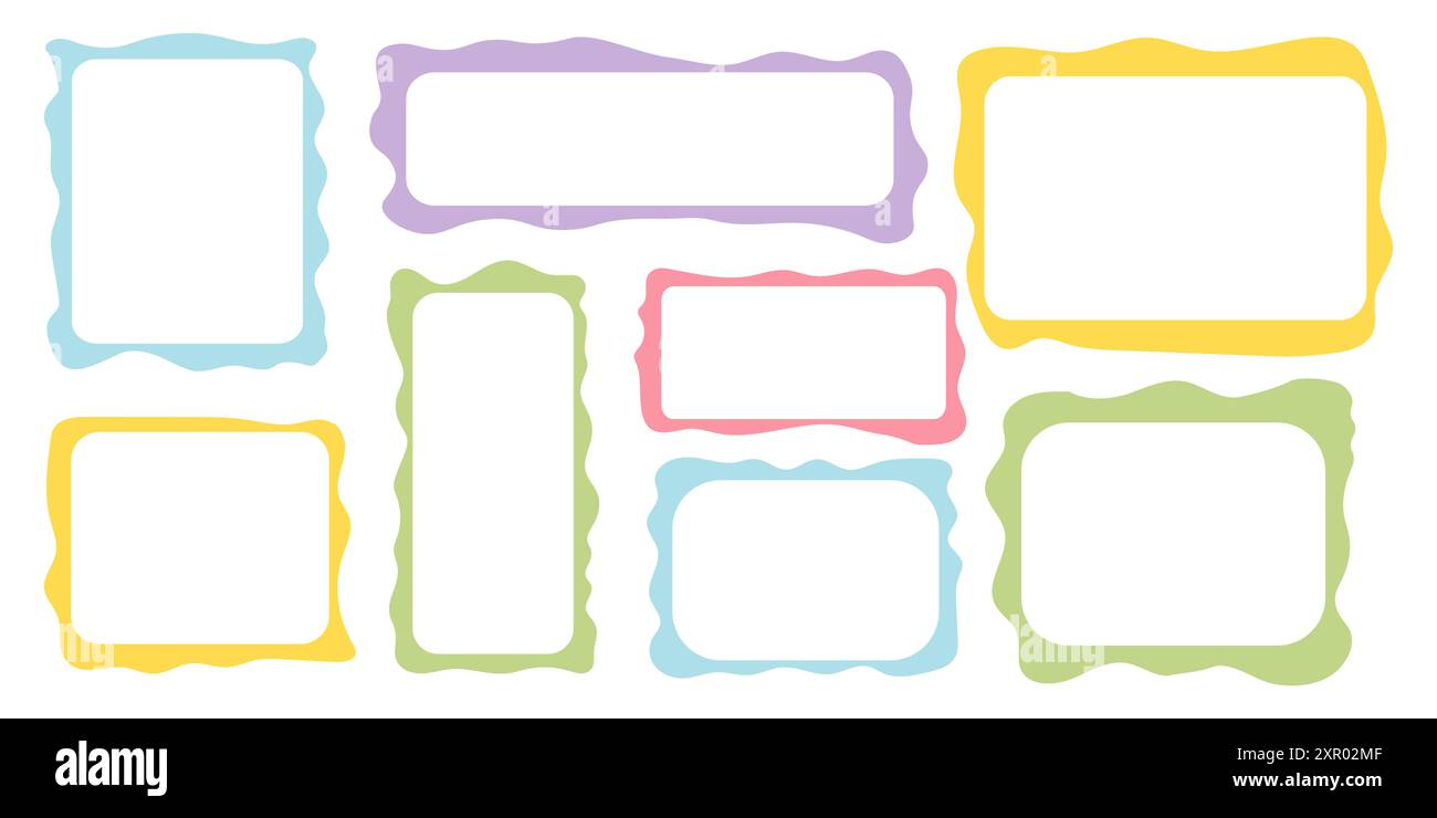 Définissez des cadres de citation de papier rectangle et carré, zone de texte de citation, formulaire vide avec bord ondulé. Dilog ou bordure de titre. Bulle de discours dessinée à la main. Illustration vectorielle Illustration de Vecteur