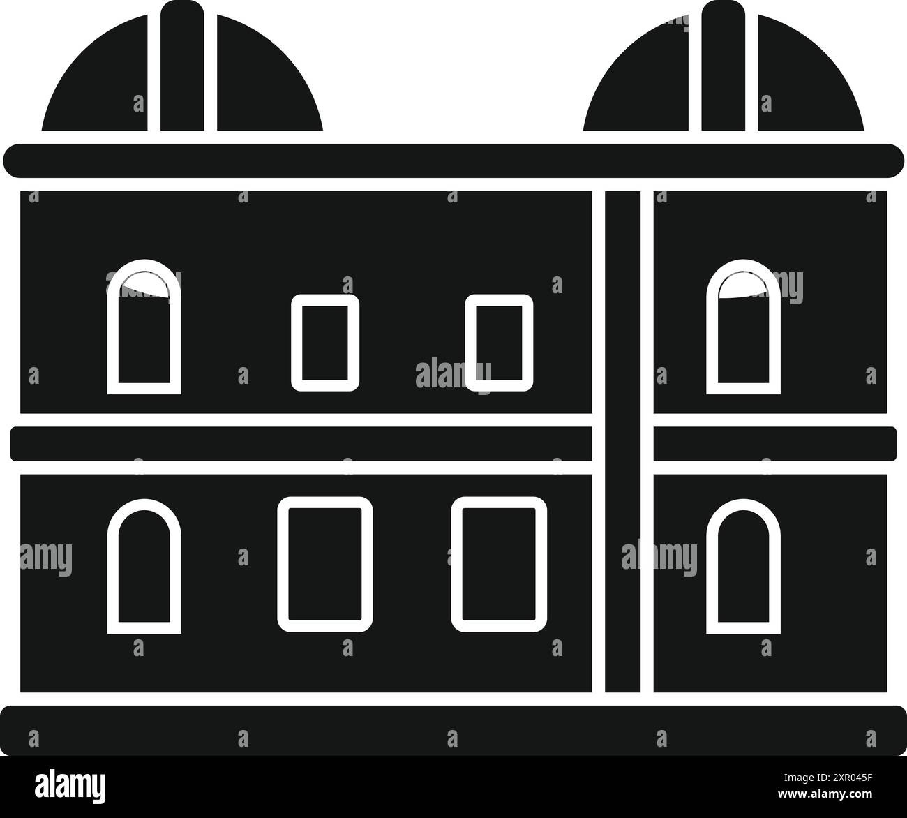 Silhouette noire solide d'un grand bâtiment d'observatoire avec deux dômes pour l'observation astronomique Illustration de Vecteur