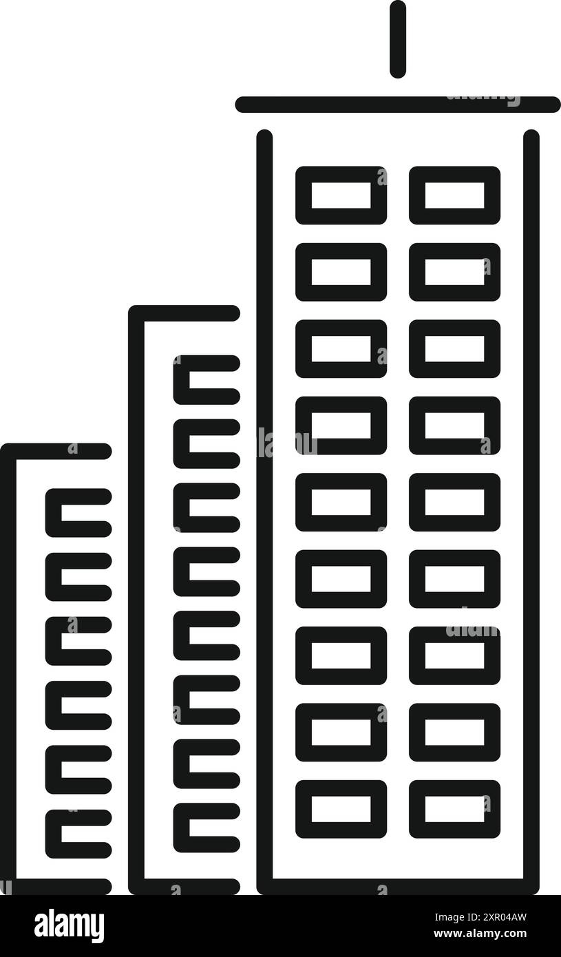 Simple icône de dessin au trait de trois bâtiments formant un quartier d'affaires Illustration de Vecteur