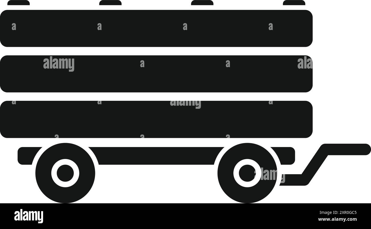 Cette icône de silhouette noire représente une remorque agricole transportant des balles de foin, parfaite pour les conceptions agricoles ou agricoles connexes Illustration de Vecteur