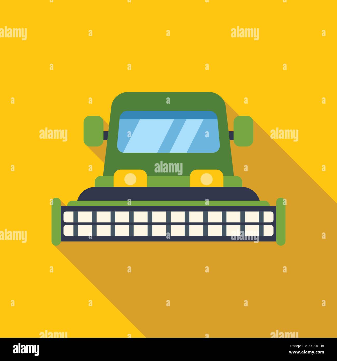 Moissonneuse-batteuse verte travaillant dans un champ plat illustration avec ombre longue Illustration de Vecteur