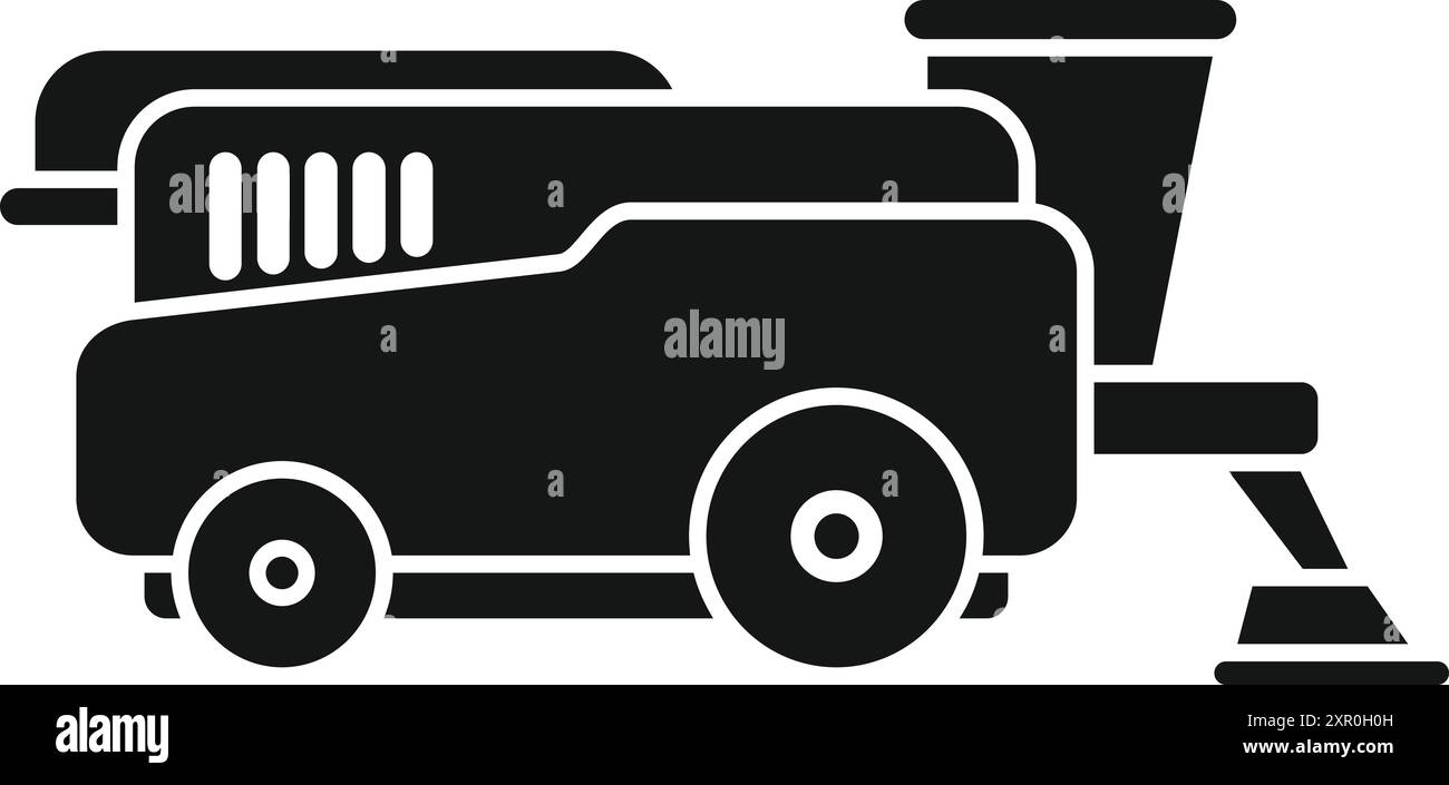 Moissonneuse-batteuse récoltant le blé dans le champ icône de glyphe Illustration de Vecteur