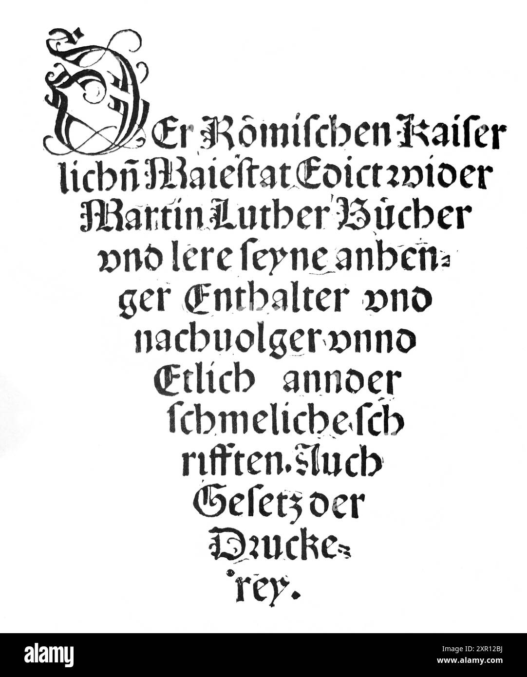 Fascimile d'une partie de l'édit des vers 8 mai 1521 montrant le titre - à la Diète des vers Charles V a passé l'édit des vers qui interdit Banque D'Images
