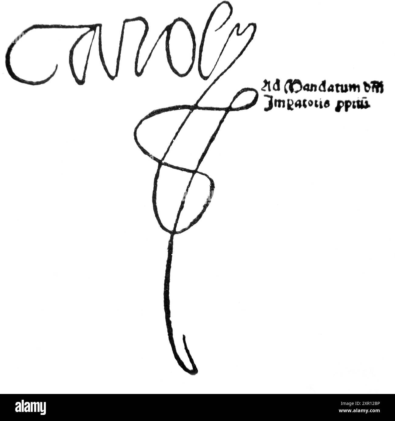 Fascimile d'une partie de l'édit des Worms 8 mai 1521 montrant la conclusion et la signature de l'empereur Charles à la Diète de Worms Charles Banque D'Images