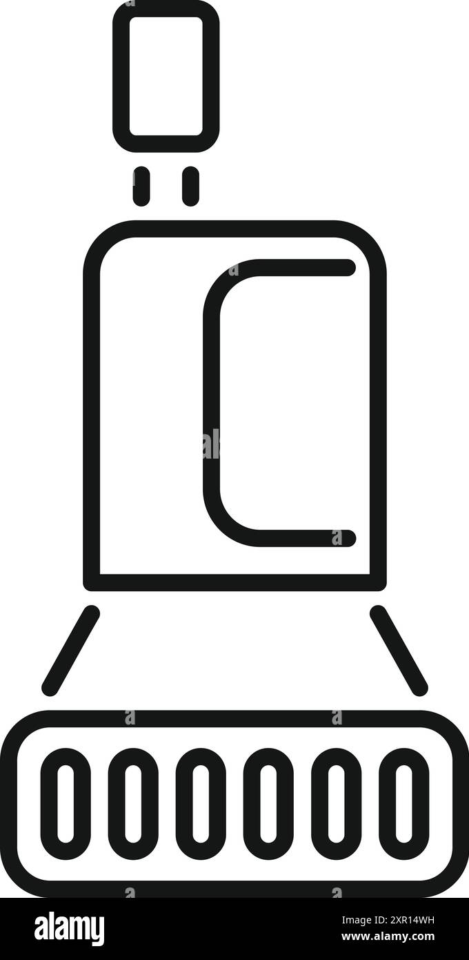 Icône de contour d'un système de stationnement de voiture scannant un numéro de plaque d'immatriculation pour la sécurité Illustration de Vecteur