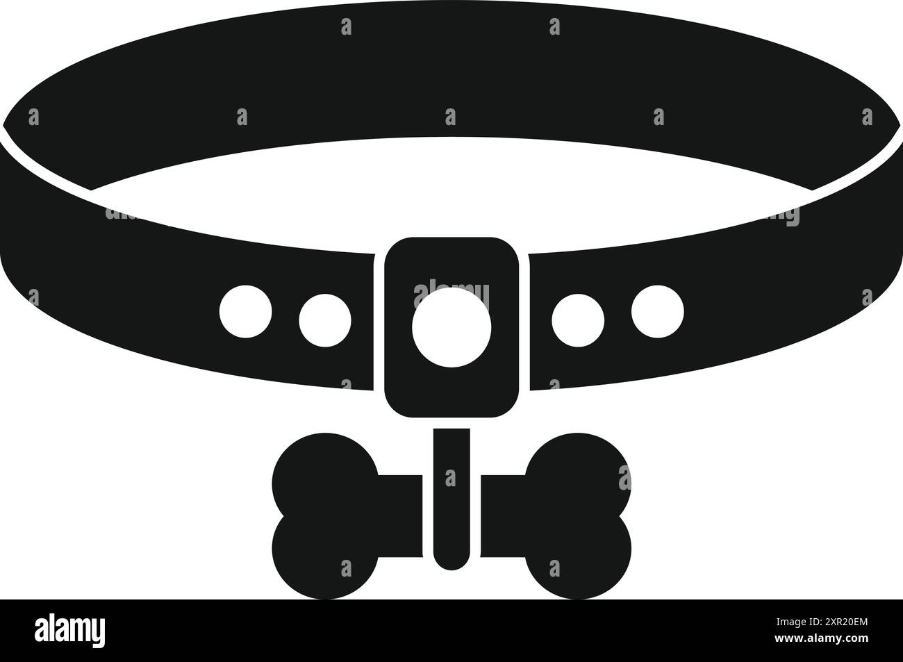 Silhouette noire d'un collier de chien simple avec un pendentif en forme d'os suspendu, isolé sur un fond blanc Illustration de Vecteur