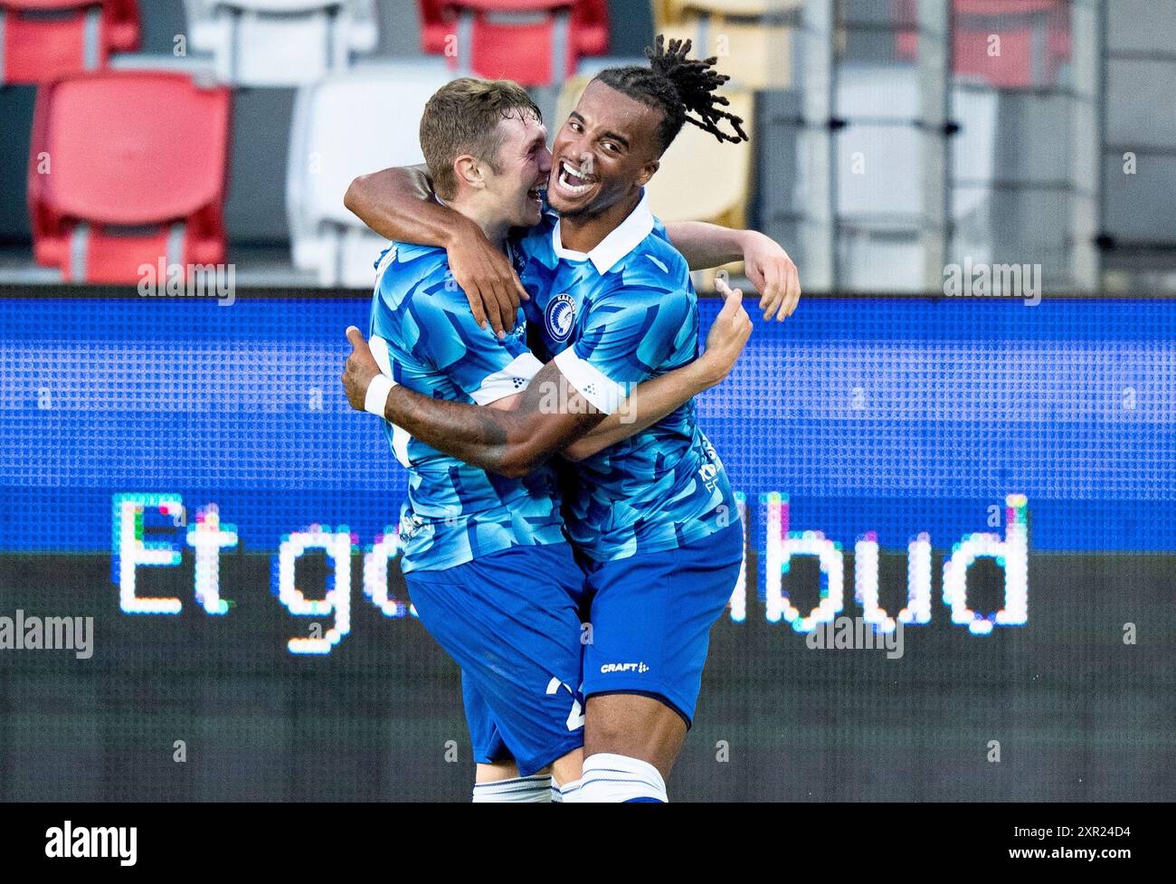 Silkeborg, Danemark. 08 août 2024. Max Dean de KAA Gent a marqué à 2-1 en prolongation du match de l'UEFA Conference League entre Silkeborg IF et KAA Gent lors du 1er match du 3ème tour de qualification à Silkeborg, jeudi 8 août 2024. (Photo : Henning Bagger/Ritzau Scanpix) crédit : Ritzau/Alamy Live News Banque D'Images