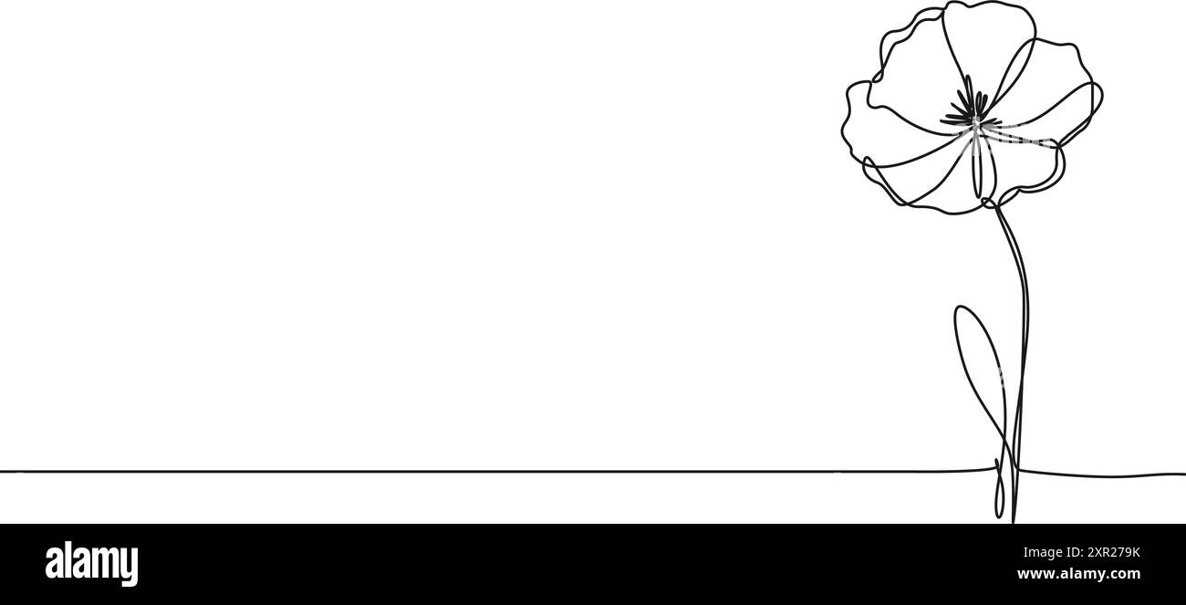dessin en ligne simple continu de fleur sauvage, illustration vectorielle d'art de ligne de pavot de maïs Illustration de Vecteur