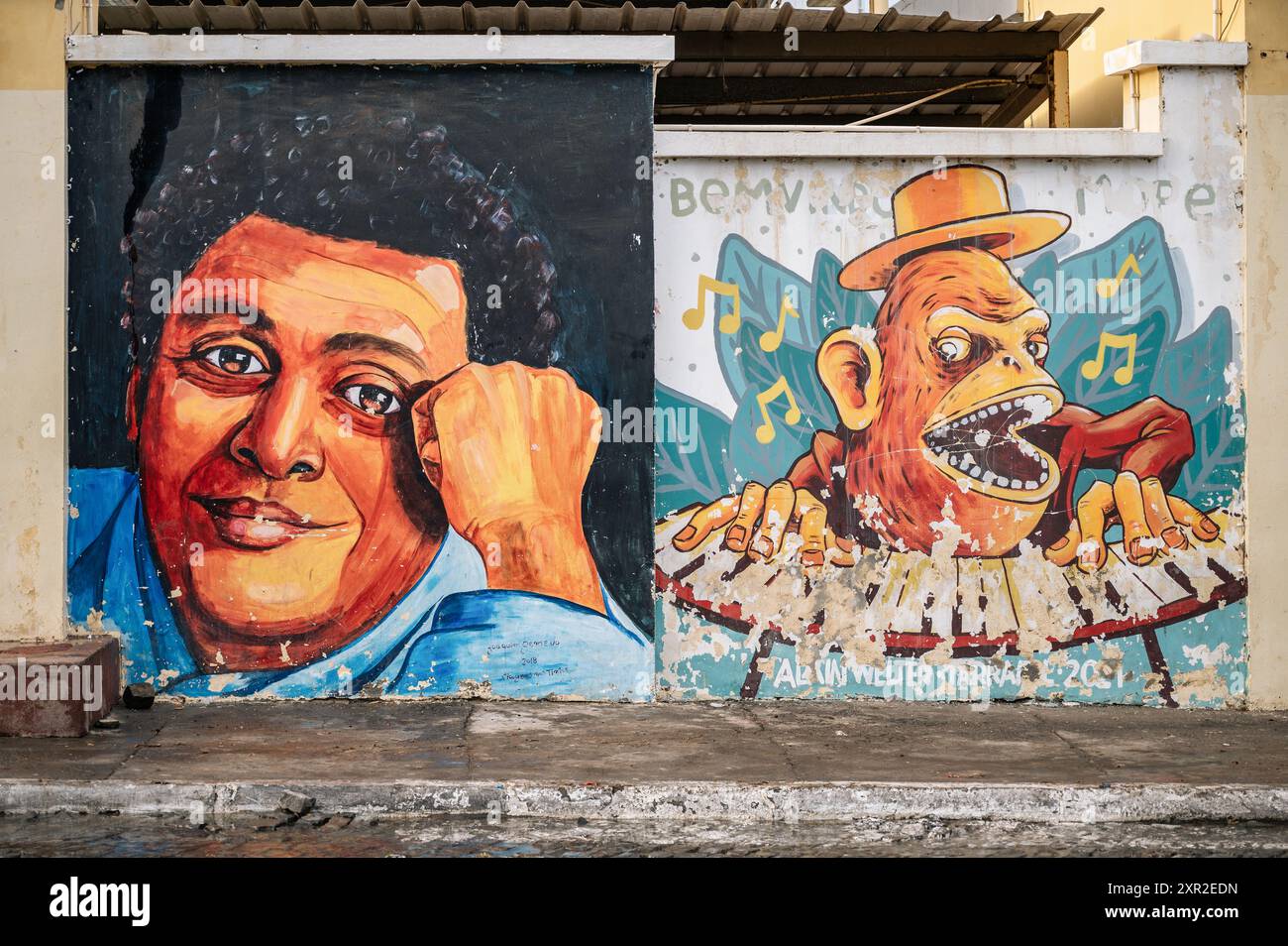Art urbain sur un mur dans la ville de Tarrafal, île de Santiago, Cap Vert Banque D'Images