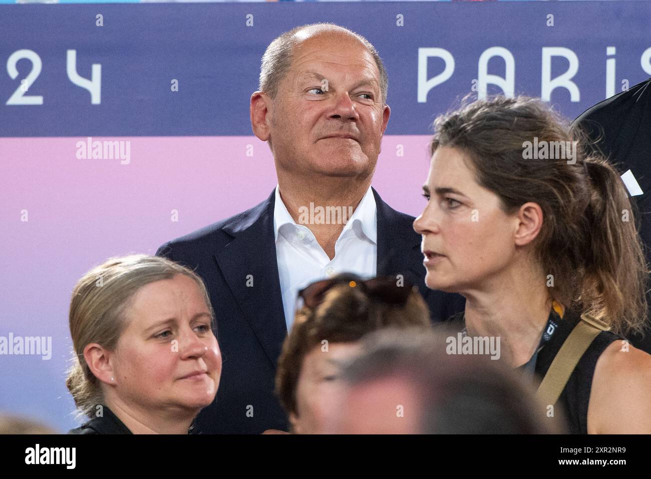 OLAF Scholz (Deutschland, Bundeskanzler, SPD), FRA, Olympische Spiele Paris 2024, Hockey, Herren, Deutschland (GER) vs Niederlande (NED), finale, 08.08.2024 Foto : Eibner-Pressefoto/Michael Memmler Banque D'Images