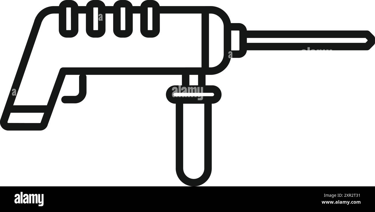 Cette icône simple en noir et blanc représente un marteau-piqueur de construction robuste, parfait pour les projets liés à la construction et à la démolition Illustration de Vecteur