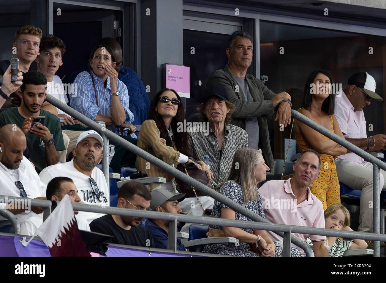 Mick Jagger et Melanie Hamrick, Marchand Leon, Marchand Oscar, lors des Jeux Olympiques de Paris 2024 le 8 août 2024 à State de France à Saint Denis - photo Gregory Lenormand/DPPI Media/Panoramic Credit : DPPI Media/Alamy Live News Banque D'Images