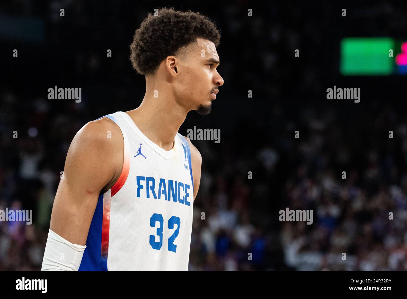 Victor Wembanyama ( 32 - France), Basketball, 39 demi-finale masculine lors des Jeux Olympiques de Paris 2024 le 8 août 2024 à Bercy Arena à Paris, France Banque D'Images