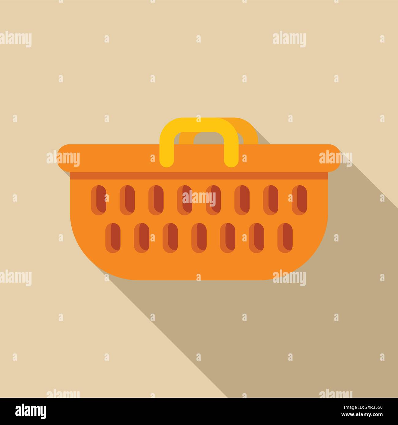 Panier à provisions en plastique orange avec une poignée jaune projette une longue ombre sur un fond beige Illustration de Vecteur