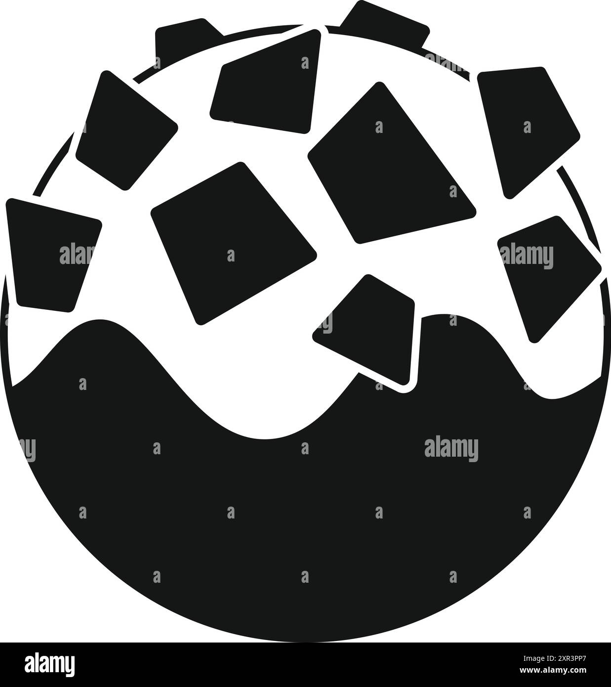 Icône solide noire d'un bonbon rond au chocolat avec remplissage et morceaux de chocolat sur le dessus, pour le magasin de confiserie et la conception de café Illustration de Vecteur