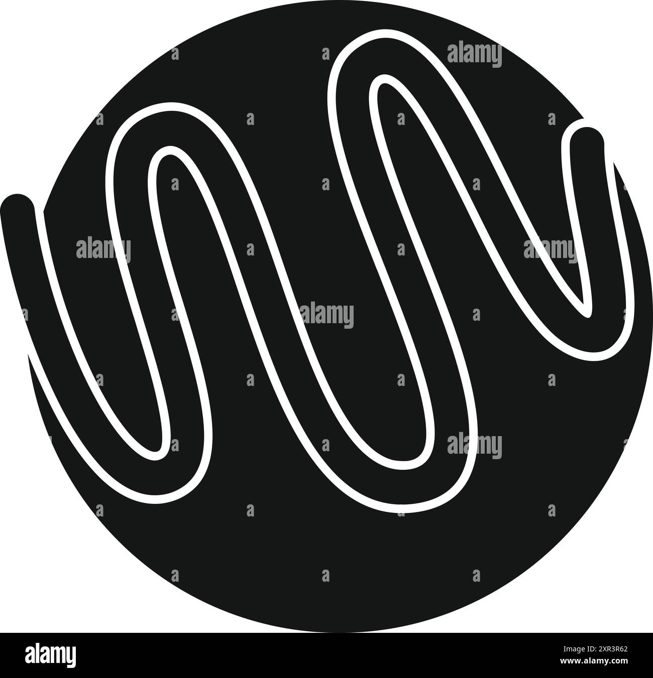 Icône noire et blanche d'un bonbon rond au chocolat décoré de rayures de chocolat blanc Illustration de Vecteur