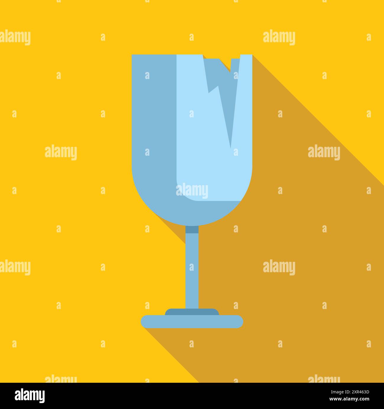 Symbole fragile bleu montrant un verre à vin cassé sur un fond jaune Illustration de Vecteur
