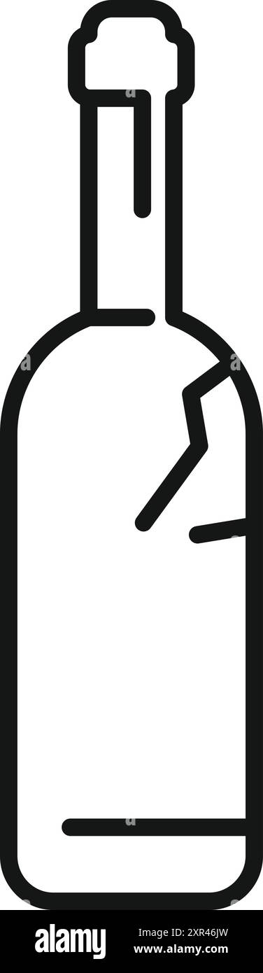 Dessin au trait d'une bouteille en verre présentant des fissures, suggérant des dommages ou une rupture Illustration de Vecteur