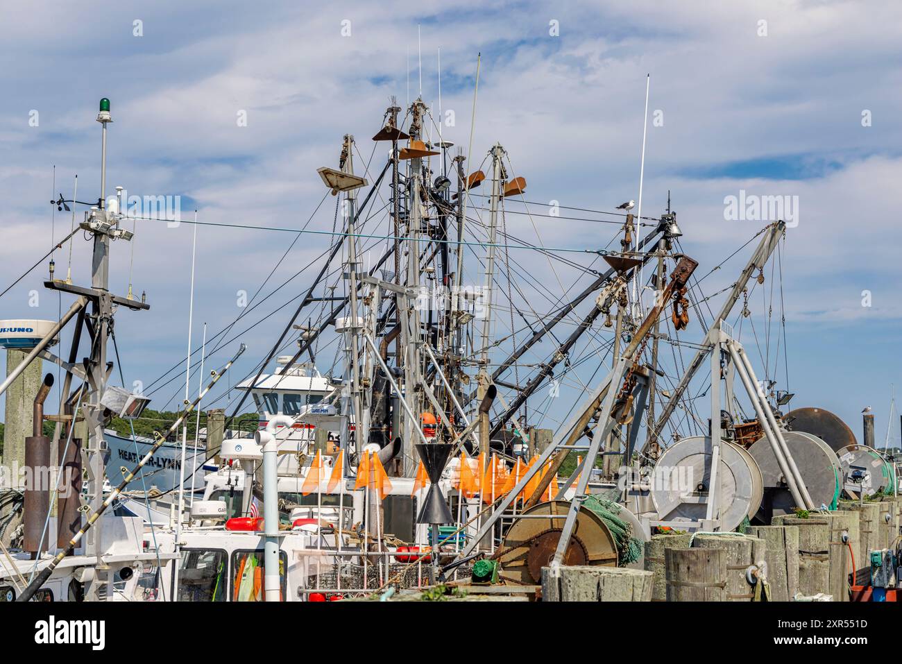 détail des bateaux de pêche commerciale en quai à gosmans à montauk Banque D'Images
