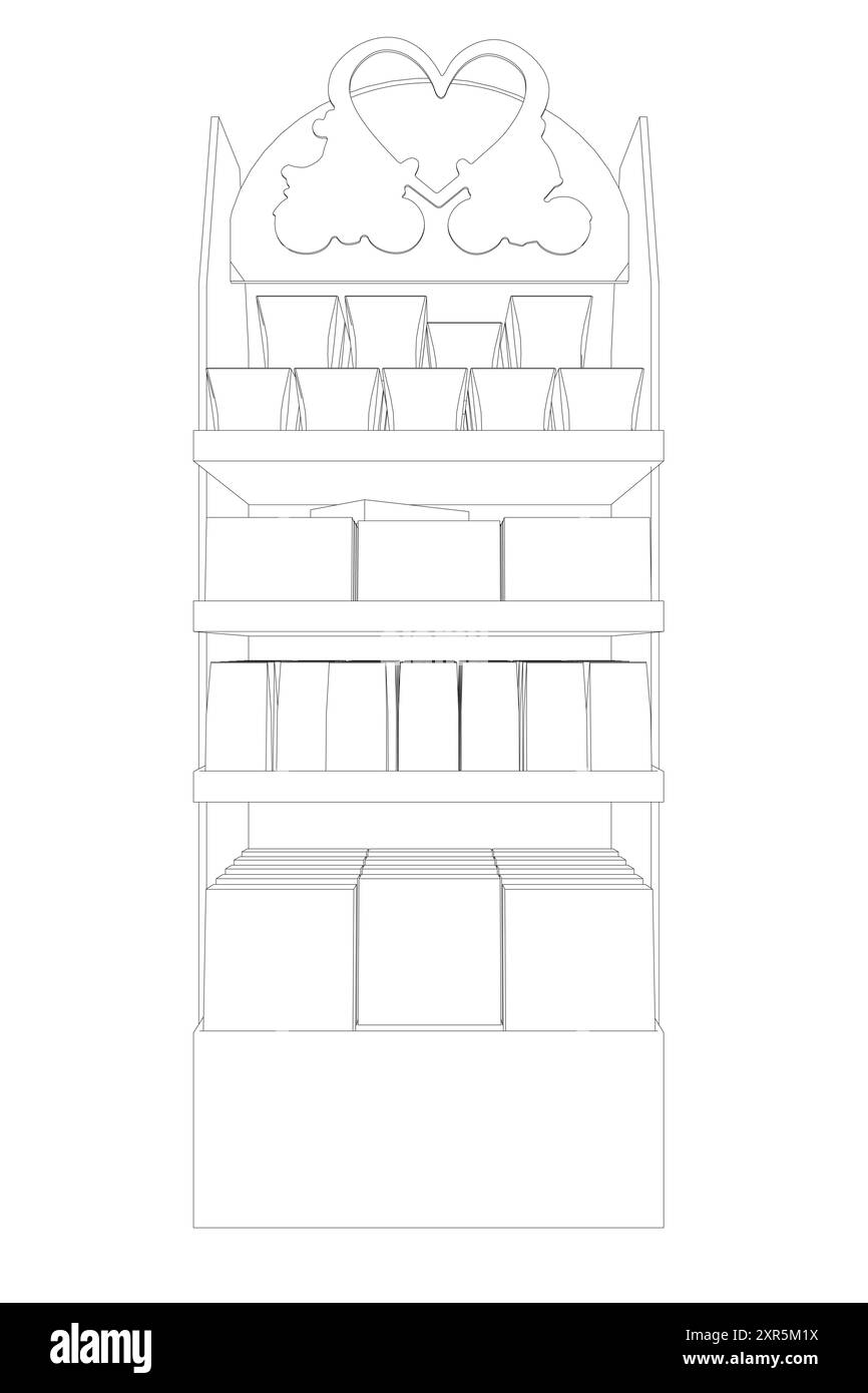 Vitrine d'épicerie. Supermarché avec étagères de produits alimentaires, étagères. Concept de vecteur de stockage Illustration de Vecteur