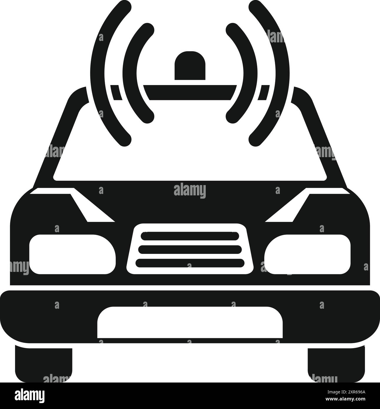 Simple icône noire et blanche d'une voiture de police se précipitant sur une scène de crime avec les lumières de sirène clignotantes Illustration de Vecteur