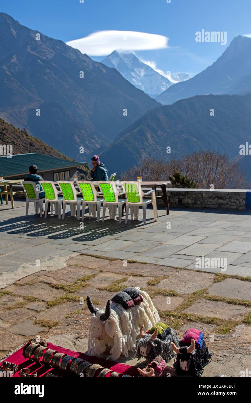 Vue sur le Mont Everest depuis Kyangjuma le long du trek du camp de base de l'Everest Banque D'Images