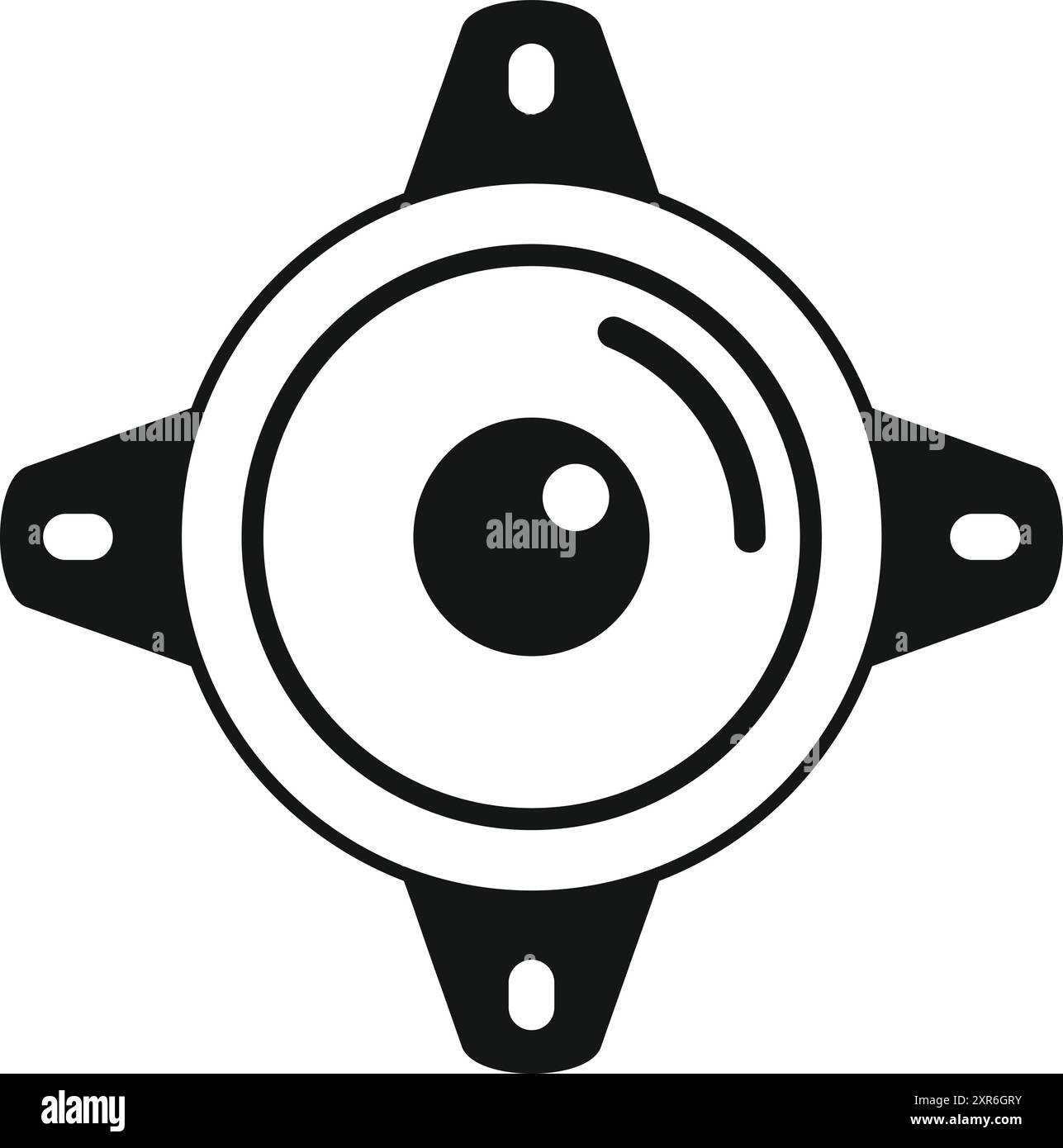 Icône noire et blanche d'un haut-parleur rond avec quatre trous de montage Illustration de Vecteur