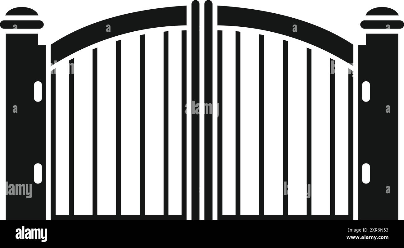 Icône simple d'un grand portail métallique protégeant l'entrée d'une propriété Illustration de Vecteur