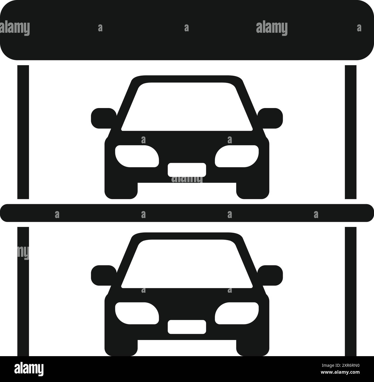 Icône simple d'un garage de stationnement à deux niveaux avec des voitures garées à chaque niveau Illustration de Vecteur
