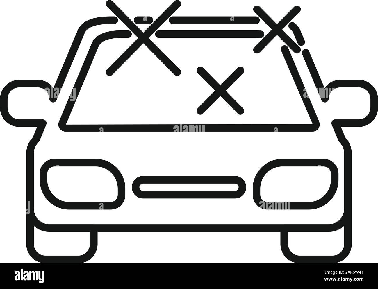 Icône de contour noir d'une voiture avec un pare-brise fissuré représentant un accident de voiture Illustration de Vecteur