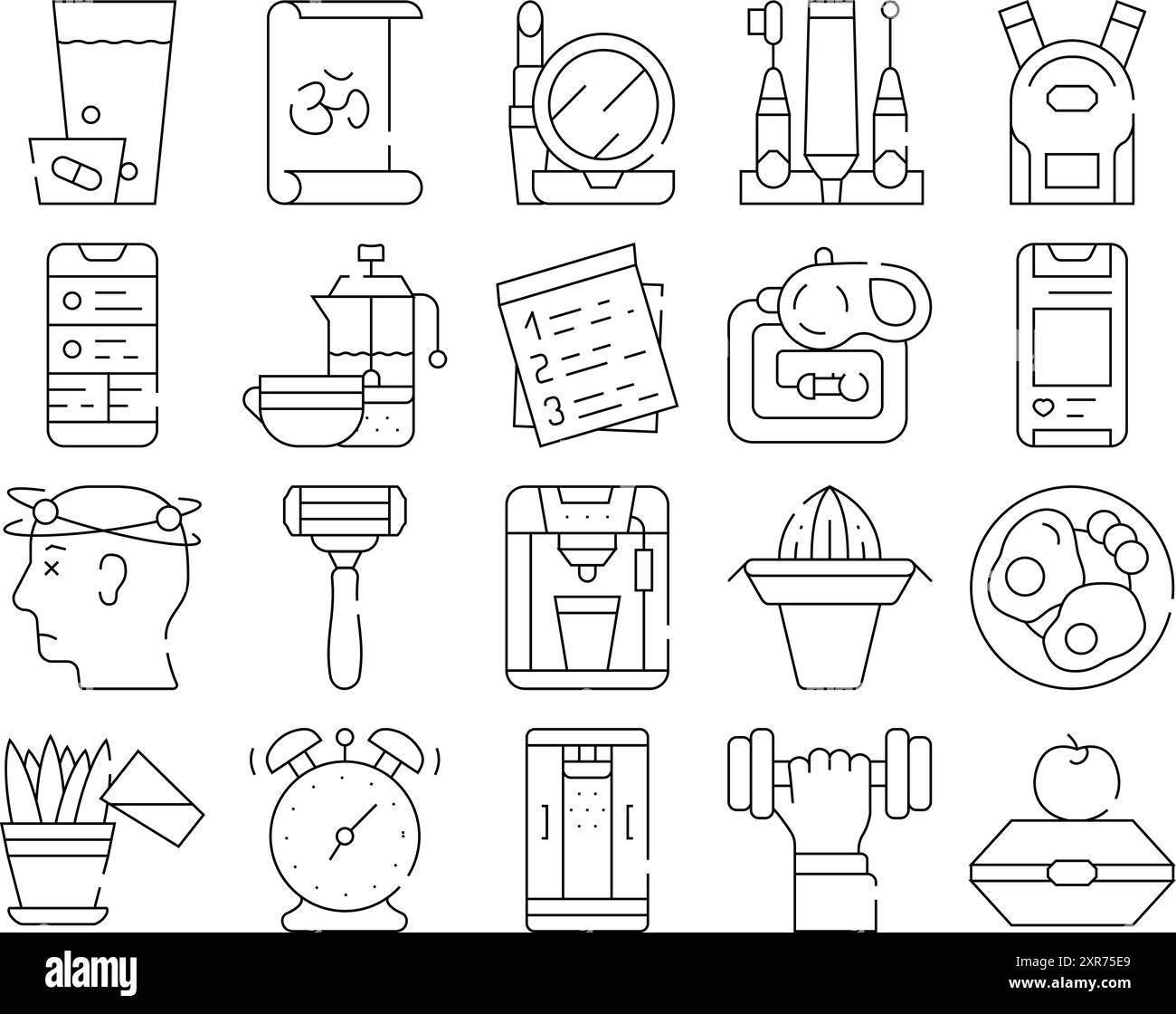 Daily routine icons Banque d'images noir et blanc - Alamy